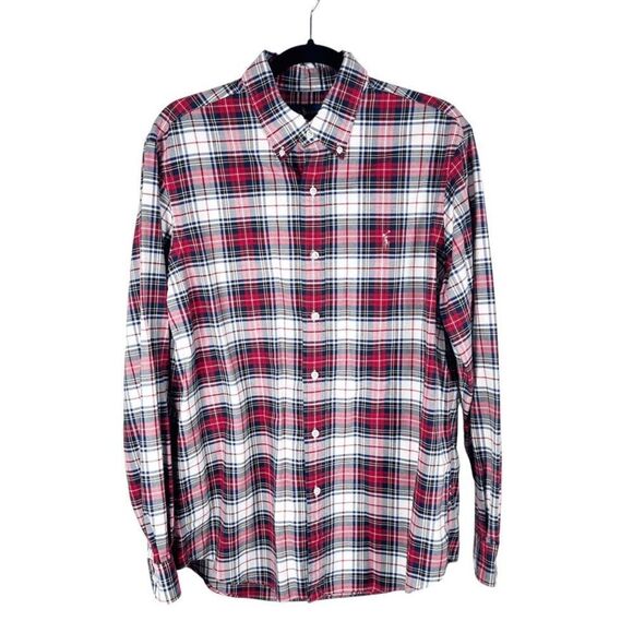 Ralph Lauren Blue Label Classic Fit Button Shirt Red Plaid Pony Chest Size L - Picture 1 of 6